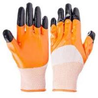 Перчатки нейлоновые оранжевые с черными(фиолетовыми)  пальцами