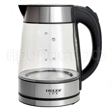 Чайник электр. 1,7 л DELTA LUX стекло, черный DE-1004/12шт/