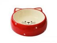 Миска керамика Мордочка кошки красная горох 12,5*12,5*3,8см 120мл/МКР4016-4/Евро