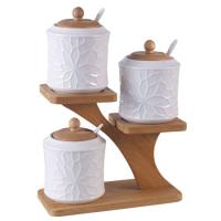 Набор банок "KRISPY" (3шт) 360мл на  бамбуковой подставке с ложками AK1-0018 /12шт/ Alpenkok 