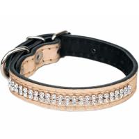 Ошейник кожа 15мм простроченный со стразами 17-27см розовое золото/113215роз/Дарэлл