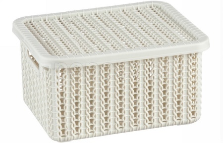 Ящик ВЯЗАНИЕ с крышкой 1,5л белый ротанг М2368 