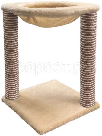 Когтеточка зверье мое столбик №3 с гамаком, джут крем-брюле