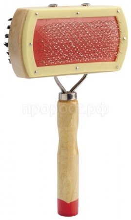 Пуходерка Щетка деревянная ручка и металлические зубья с каплями 17*10см