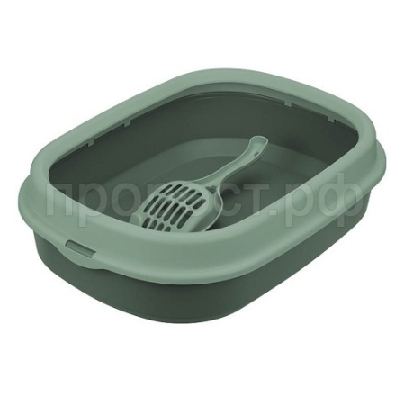 Туалет д/кошек ЛЯ-МУРР с низким бортом+совок 48*35,5см нефрит /М1832/М-пластика