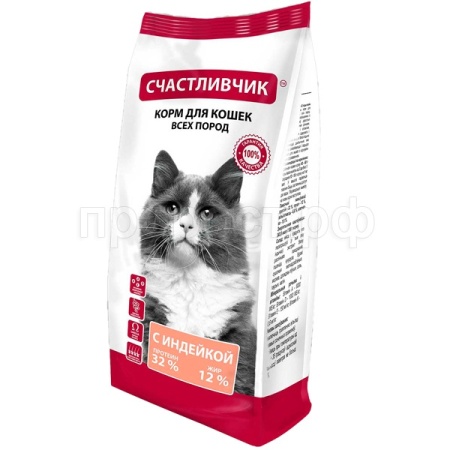 Кошки Счастливчик с индейкой 400г/16шт/4564 ЧЗ