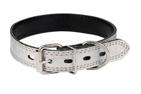 Ошейник кожа 45мм 2сл простроч.53-63см серебро/113045/Дарэлл