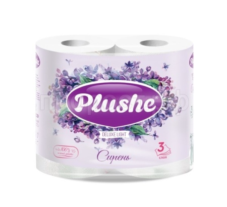 Туалетная бумага 3 слоя "Plushe Deluxe Light" 4рулонов*15м Сирень Арома