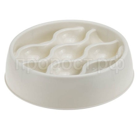 Миска одинарная пластик ВОЛНА д/кошек и собак для медл.кормления 450мл бел.ротанг/М1805/М-пластика