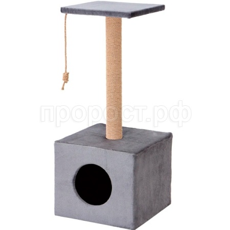 Когтеточка КУБ столбик с площадкой джут 35х35х85см 7 КД-13 серый