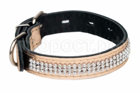 Ошейник кожа 20мм 2сл.со стразами 23-33см розовое золото/113220/Дарэлл