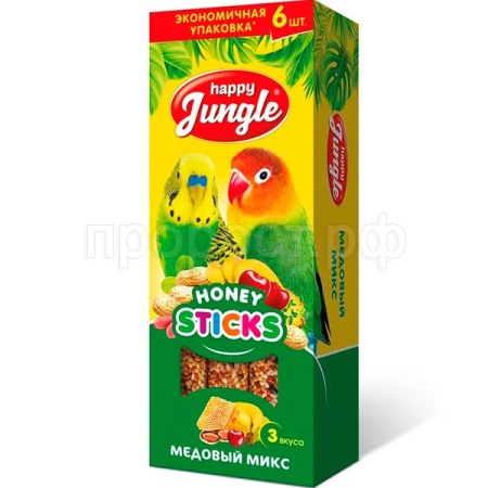 Лакомство д/птиц Палочки Хэппи Джангл медовый микс 6шт*180гр/12шт/J216 ЧЗ