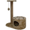Когтеточка домик с полкой на основании круглая мех джут коричневый с игрушкой 37*68*80см/DONBARON