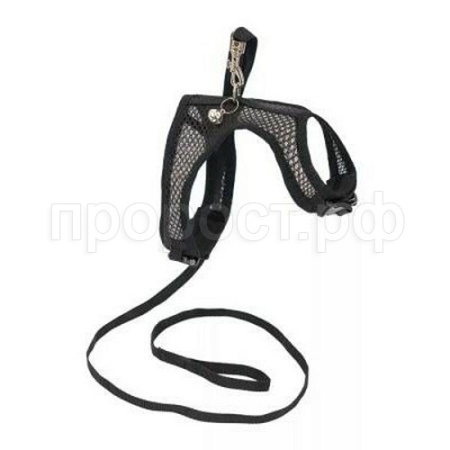 Шлейка с поводком АЭРО №7 для кошек и собак обхват груди 30-36см черная/035807