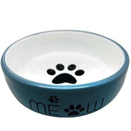 Миска керамика с лапкой кошки синяя 13,4*13,4*4см 320мл/МКР2104/Евро