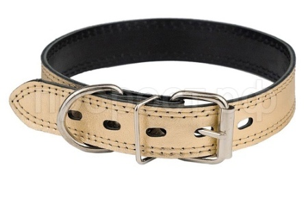 Ошейник кожа 45мм 2сл простроч.53-63см золото/113045/Дарэлл