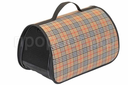 Сумка переноска ЧИП Саквояж №1 жесткая рогожка клетка 36,5*22*22см