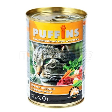 Корм для кошек Пуффинс 415г ЖЕЛЕ мясное ассорти