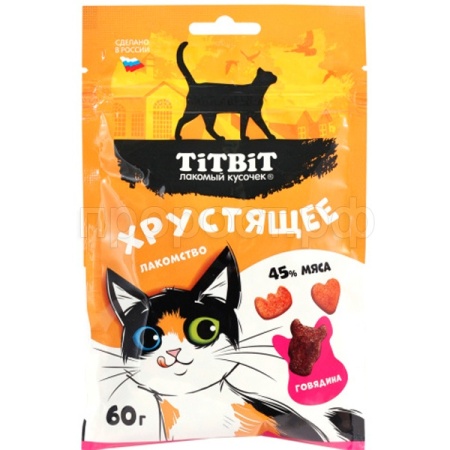 Лакомство К хрустящее с говядиной для кошек 60гр/027479 ЧЗ