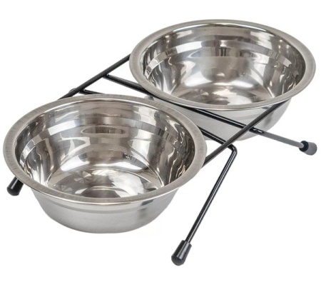 Миска двойная напольная ЭКО металл 2*0,35л черная/1310черн/Дарэлл