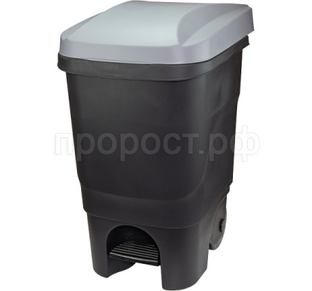 Бак д/мусора 60л серый с педалью на колесах М2398