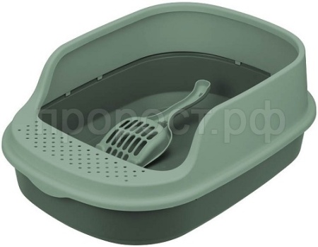 Туалет д/кошек ЛЯ-МУРР с высоким бортом+совок 48*35,5см нефрит /М1834/М-пластика