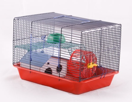 Клетка для грызунов ВАКА Крепыш 2 с миской и колесом, размер 32,0*23,5*21,0см/52571/
