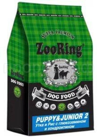 Собаки ZooRing Puppy&Junior2 утка и рис с глюкозамином д/щенков от 4-12мес. 10кг/424641
