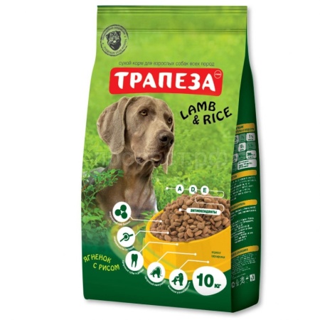 Корм для собак всех пород Трапеза Ягненок с рисом 10кг/3075