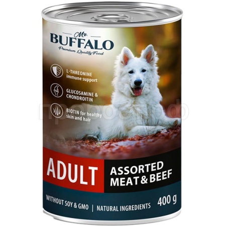 Собаки Mr.Buffalo ADULT д/собак Мясное ассорти с говядиной 400гр консервы/9шт/В406