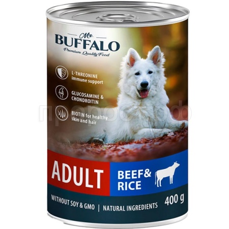 Собаки Mr.Buffalo ADULT д/собак Говядина/рис 400гр консервы/9шт/В402