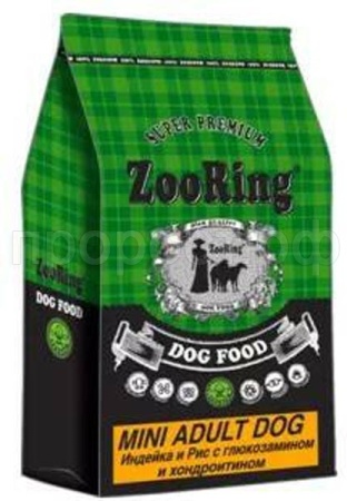 Корм для собак ZooRing Mini Adult индейка и рис для активных собак мелких и средних пород 10кг